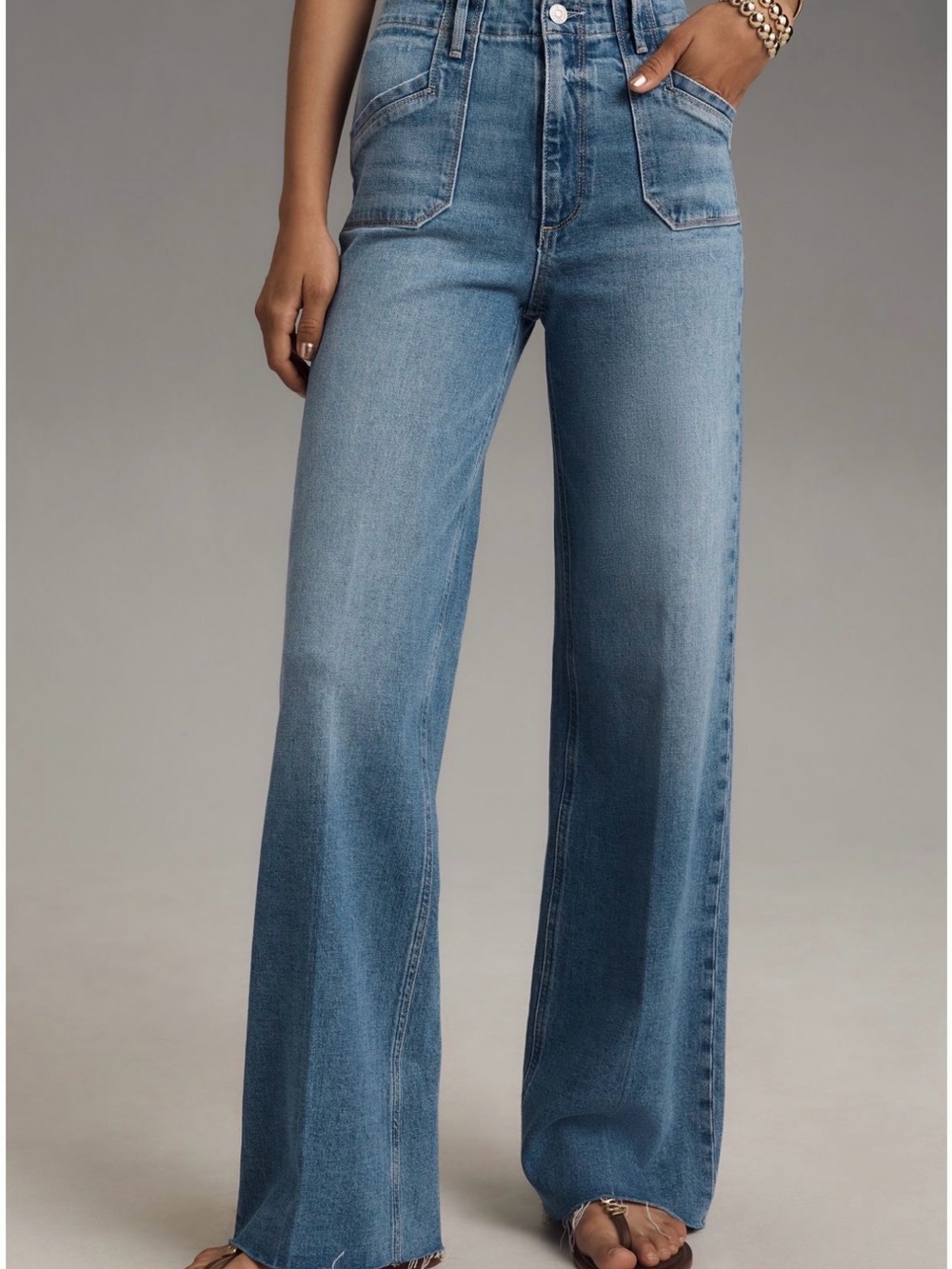 PAIGE petite high rise anessa Light Blue Wide-Leg Washed Jeans 27”
